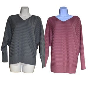 Womens Knit Sweaters Set of 2 Size XS Pink Blue V-Neck  Open Back